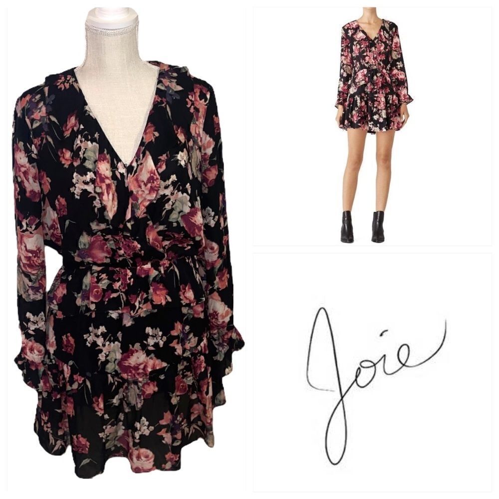 Joie Joada Floral Silk Peplum Ruffle Dress